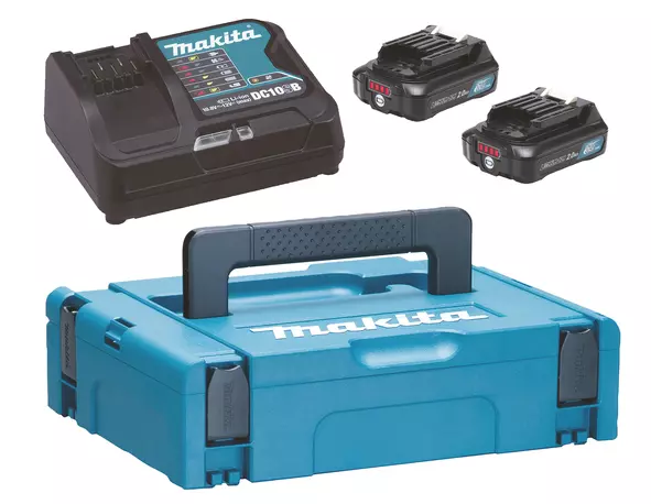 Pack 2 Batteries BL1021B + DC10SA + Makpac MAKITA - 197658-5 1 Pack 2 Batteries BL1021B + DC10SA + Makpac MAKITA - 197658-5