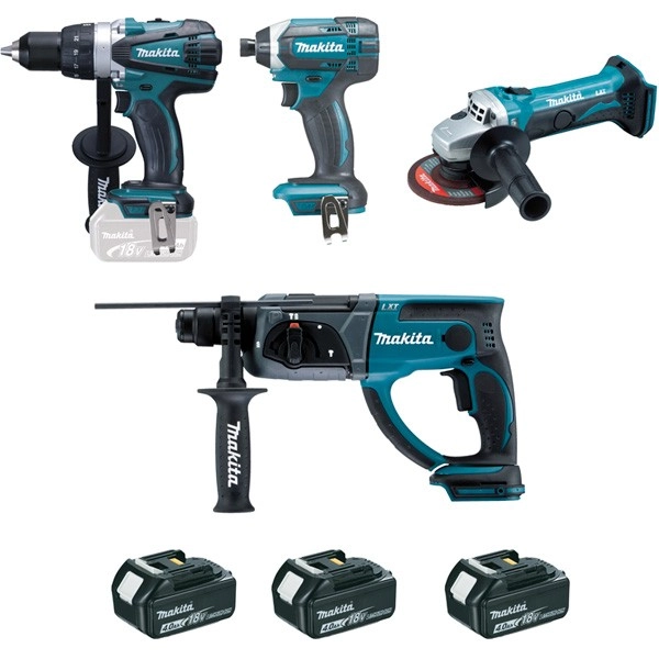 Ensemble De 4 Machines MAKITA - 3 Batteries 18V Li-Ion 4.0 - Perceuse DDF458 + Meuleuse DTD152 + Perfo DHR202 + Visseuse DGA452 - DLX4054MX1 1 Ensemble De 4 Machines MAKITA - 3 Batteries 18V Li-Ion 4.0 - Perceuse DDF458 + Meuleuse DTD152 + Perfo DHR202 + Visseuse DGA452 - DLX4054MX1