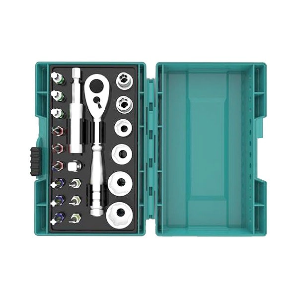 Clé à Cliquet En Coffret MAKITA - 21 Pièces - 12 Embouts + 6 Douilles + 1 Adaptateur 1/4" + Porte-embout Magnétique - B-54081 1 Clé à Cliquet En Coffret MAKITA - 21 Pièces - 12 Embouts + 6 Douilles + 1 Adaptateur 1/4" + Porte-embout Magnétique - B-54081