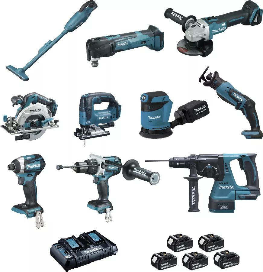 Ensemble De 10 Machines BL1850 (DCL180 + DHP481 + DTD154 + DGA506 + DHS680 + DHR243 + DTM51 + DJR18 MAKITA - DLX1011PTJ 1 Ensemble De 10 Machines BL1850 (DCL180 + DHP481 + DTD154 + DGA506 + DHS680 + DHR243 + DTM51 + DJR18 MAKITA - DLX1011PTJ