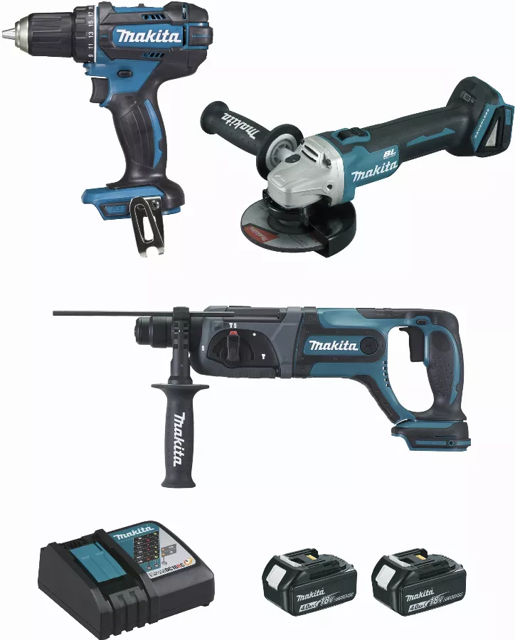 Ensemble De 3 Machines 18 V Li-Ion 4 Ah MAKITA Perceuse DDF482 + Meuleuse DGA504 + Perfo DHR241- 2 Batteries, Chargeur, Coffret - DLX3078MJ 1 Ensemble De 3 Machines 18 V Li-Ion 4 Ah MAKITA Perceuse DDF482 + Meuleuse DGA504 + Perfo DHR241- 2 Batteries, Chargeur, Coffret - DLX3078MJ