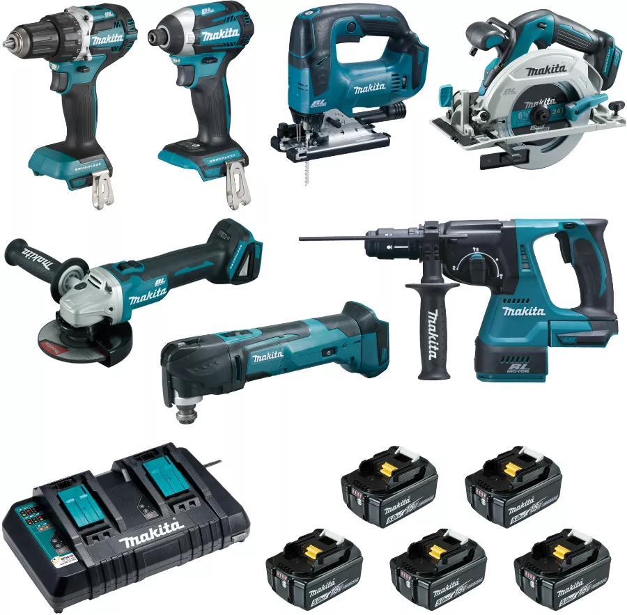 Ensemble De 7 Machines MAKITA Perceuse DDF484 + Visseuse DTD154 + Meuleuse DGA506 + Scie DHS680 + Perfo DHR243 + Découpeur DTM51 + Scie DJV182 - DLX7014PTJ 1 Ensemble De 7 Machines MAKITA Perceuse DDF484 + Visseuse DTD154 + Meuleuse DGA506 + Scie DHS680 + Perfo DHR243 + Découpeur DTM51 + Scie DJV182 - DLX7014PTJ