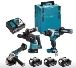 Lot 3 Outils MAKITA Perceuse Visseuse DDF486 + Perfo-burineur DHR243 + Disqueuse DGA506 + 3 Batt.BL1850B + Chargeur DC18RC - DLX3157TJ