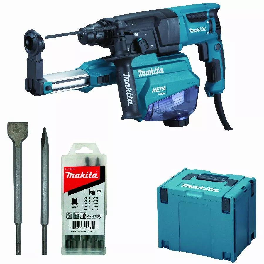 Perforateur Burineur 800W 26 Mm MAKITA + Kit Accessoires - HR2652JX14 1 Perforateur Burineur 800W 26 Mm MAKITA + Kit Accessoires - HR2652JX14