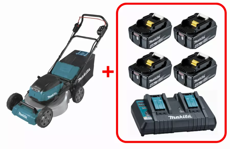 Tondeuse DLM530 36V 2 X 18V Li-Ion MAKITA + 4 Batteries 4Ah + Chargeur Double DC18RD 1 Tondeuse DLM530 36V 2 X 18V Li-Ion MAKITA + 4 Batteries 4Ah + Chargeur Double DC18RD